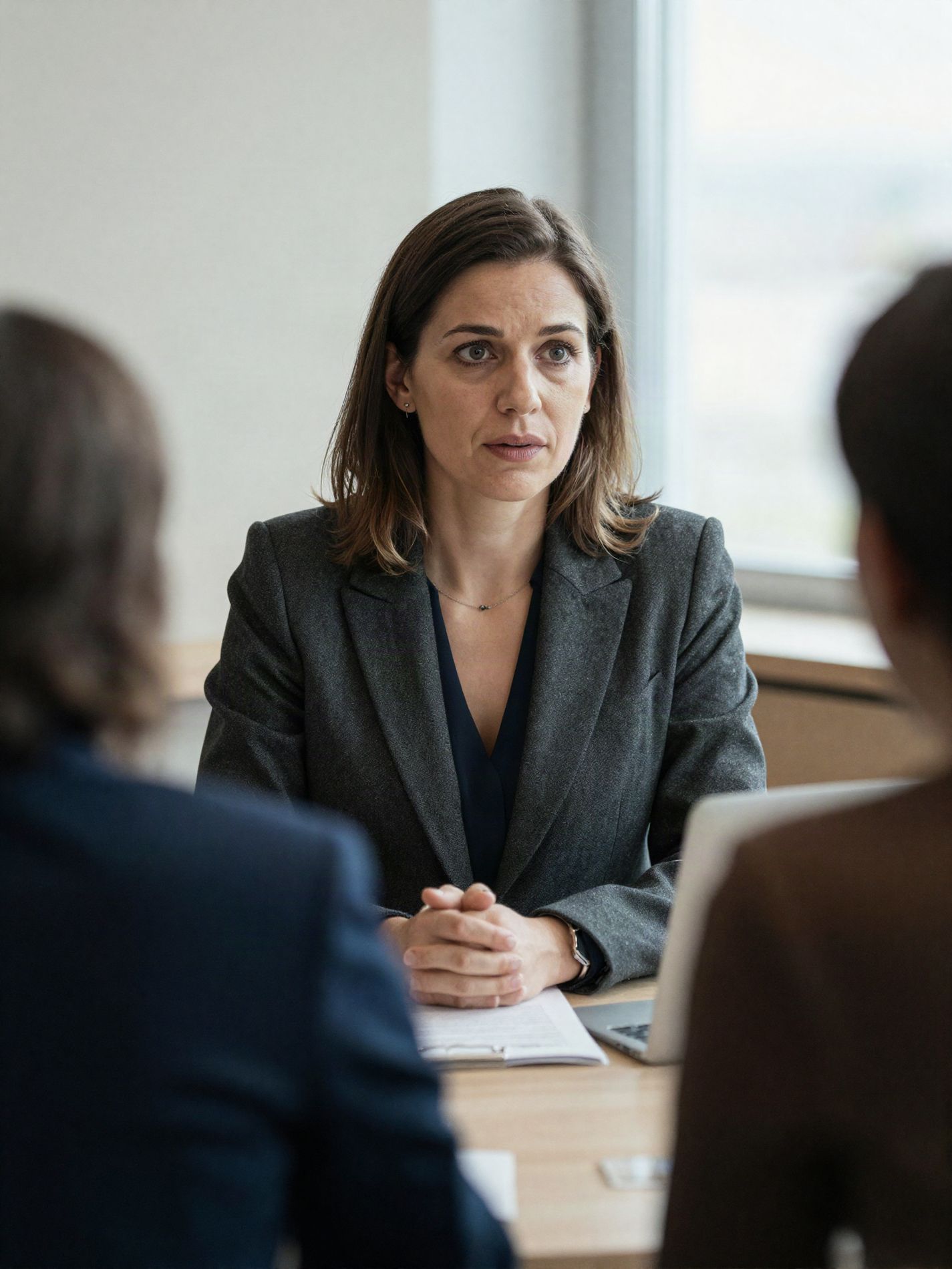 Consultora a ouvir um cliente do outro lado da mesa